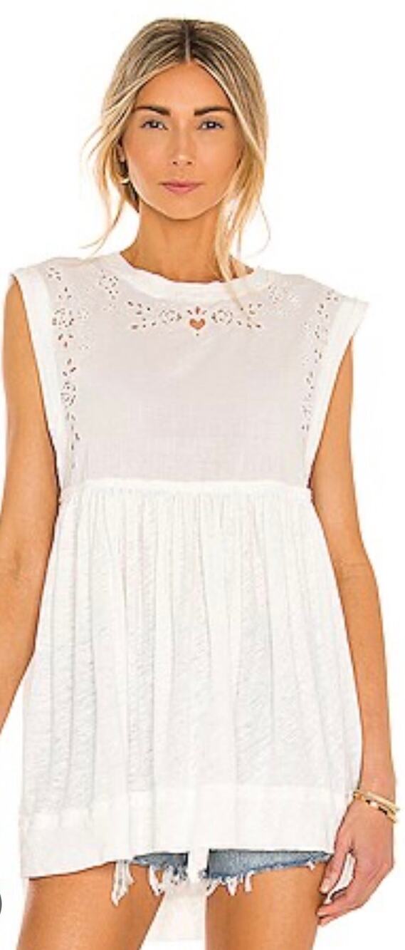 Free People Bella Babydoll Top OB1284384 Ivory Women’s Large NEW WITH TAGS
